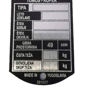 Identifikacijska pločica Tomos - 64mm
